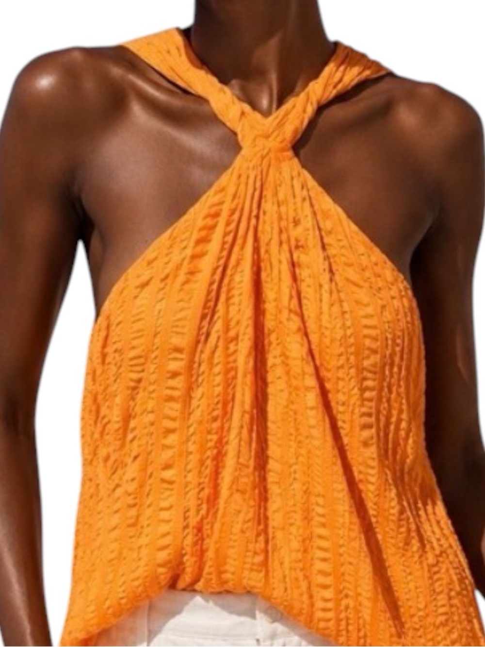 FRAME Kumquat Silk Draped Halter Top Crinkle Silk Statement Blouse Women’s XL